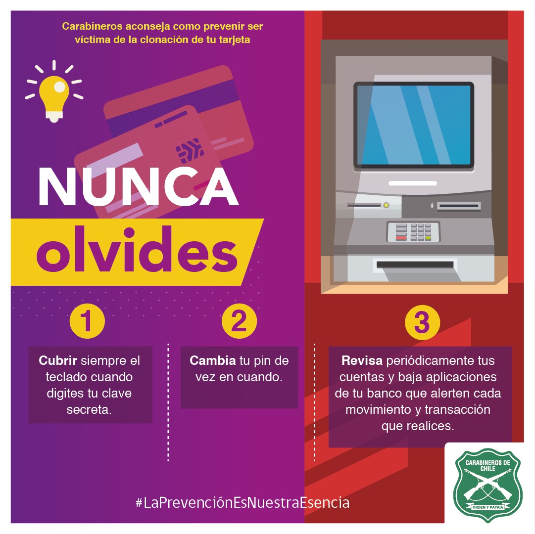 Carabineros aconseja cómo prevenir ser víctima de la clonación de tarjetas