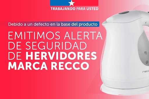 Sernac emite alerta de seguridad por tres modelos de hervidores marca Recco que presentan fallas en su base